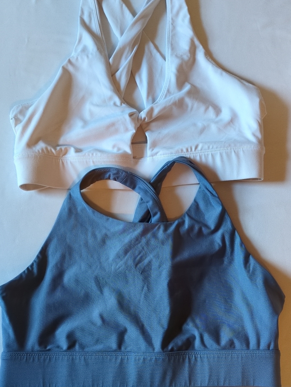 Fabletics Women’s Crisscross Back Sports Bralette - White & Blue Medium